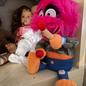 Fuzzy Monster Plush Toy with Vibrant Pink and Orange Rockin Animal Muppet Baby